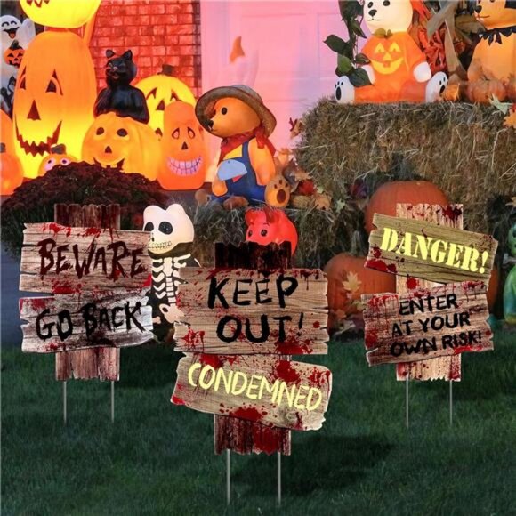 Halloween Decorations Outdoor Yard Signs Stakes,3 Pieces Beware Halloween - Picture 7 of 8